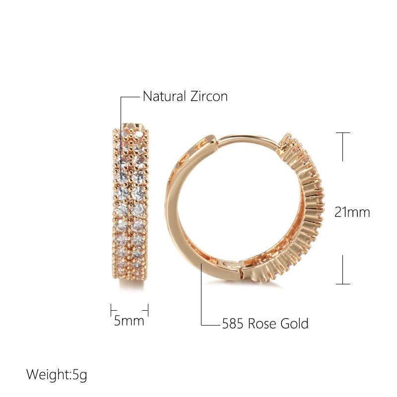 Chic 585 Rose Gold Large Drop Earrings with Natural Zircon Accents - Stylish Geometric Fashion Jewelry