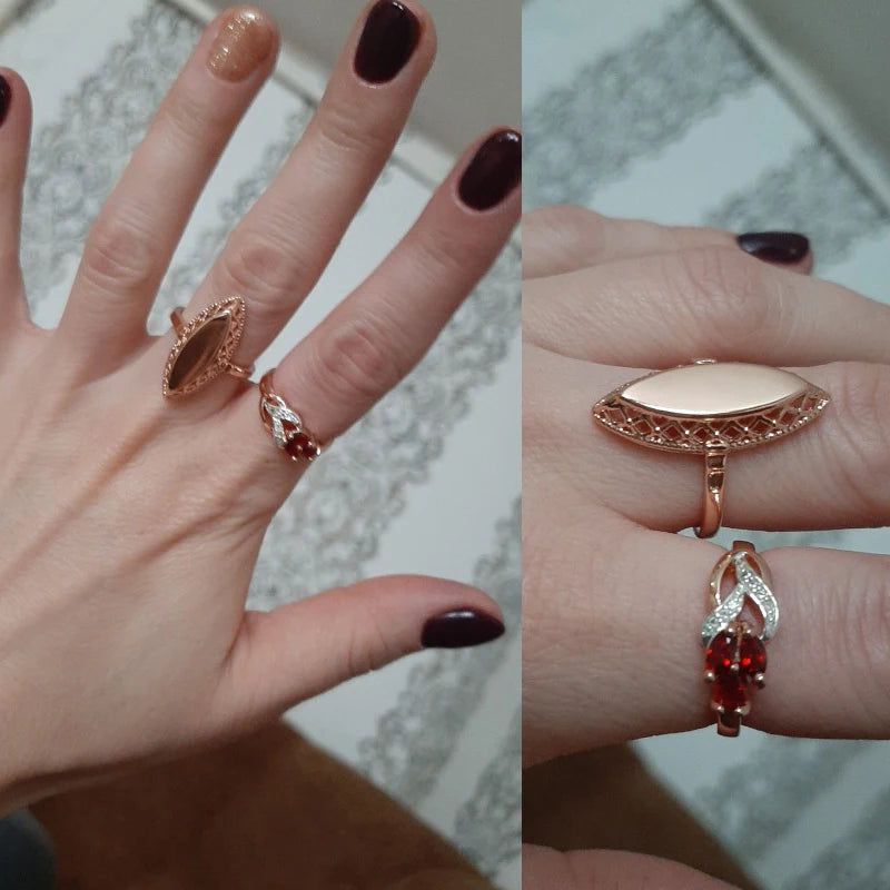 Chic 585 Rose Gold Weaving Rhombus Cocktail Ring for Elegant Occasions