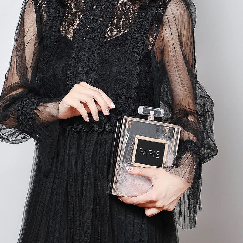 Chic Black Bottle Handbag: HOT Acrylic Perfume Evening Clutch for Women