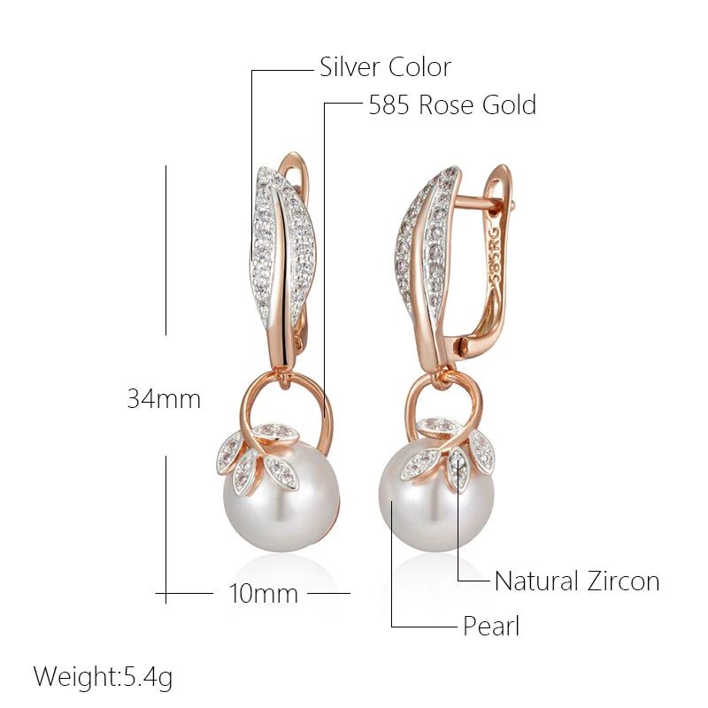 Chic Bohemian Crystal Flower and Pearl Drop Earrings in 585 Rose Gold and Silver