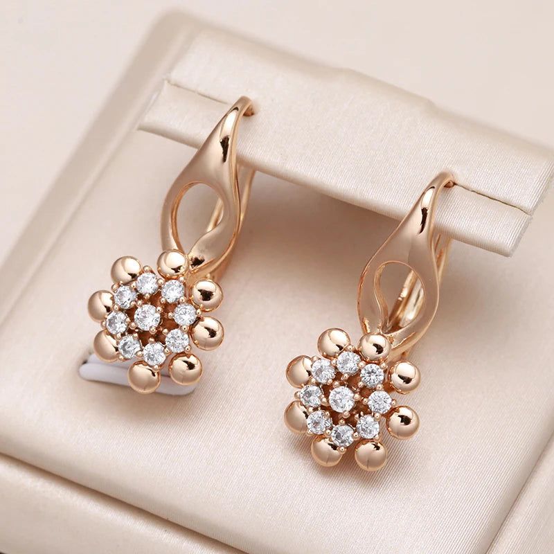 Chic Floral Natural Zircon Dangle Earrings in 585 Rose Gold - Trendy Fashion Jewelry