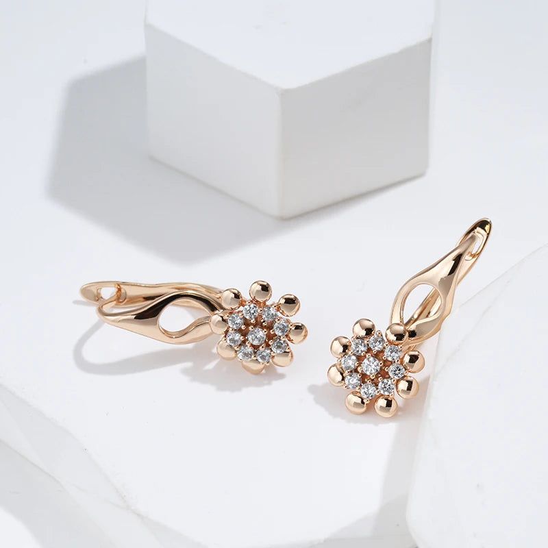 Chic Floral Natural Zircon Dangle Earrings in 585 Rose Gold - Trendy Fashion Jewelry