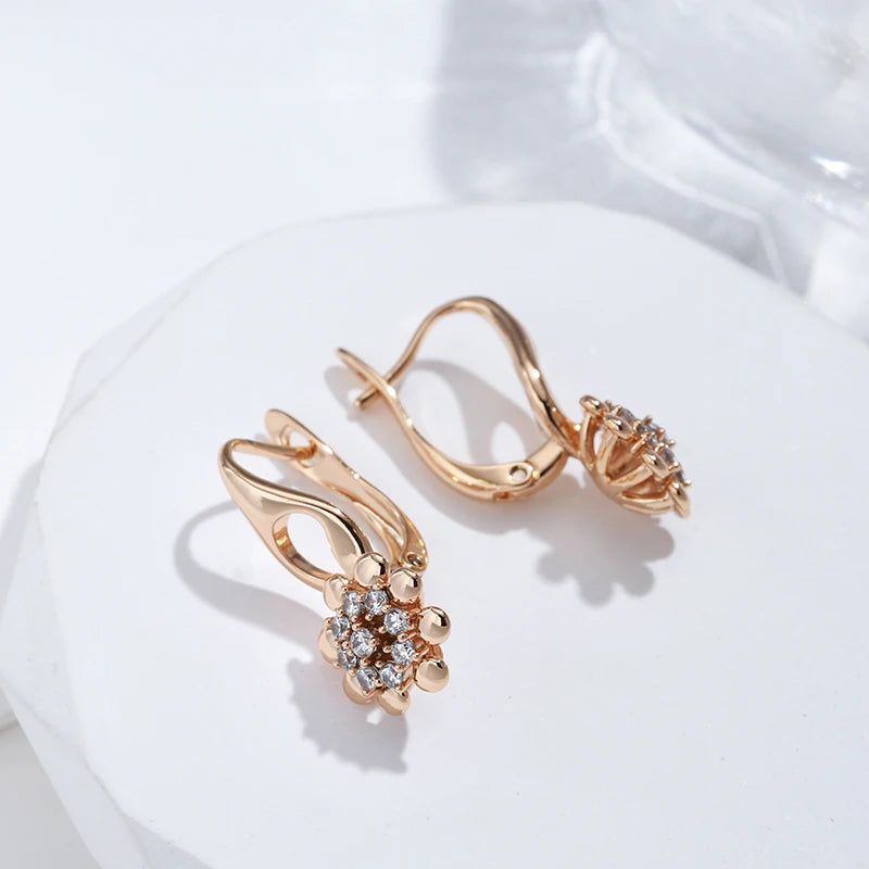 Chic Floral Natural Zircon Dangle Earrings in 585 Rose Gold - Trendy Fashion Jewelry