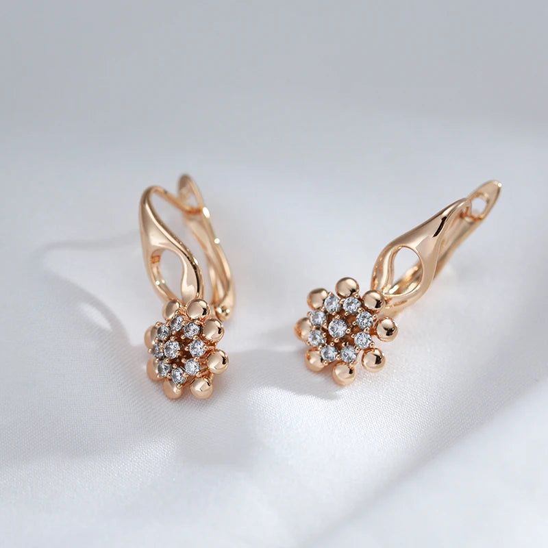 Chic Floral Natural Zircon Dangle Earrings in 585 Rose Gold - Trendy Fashion Jewelry