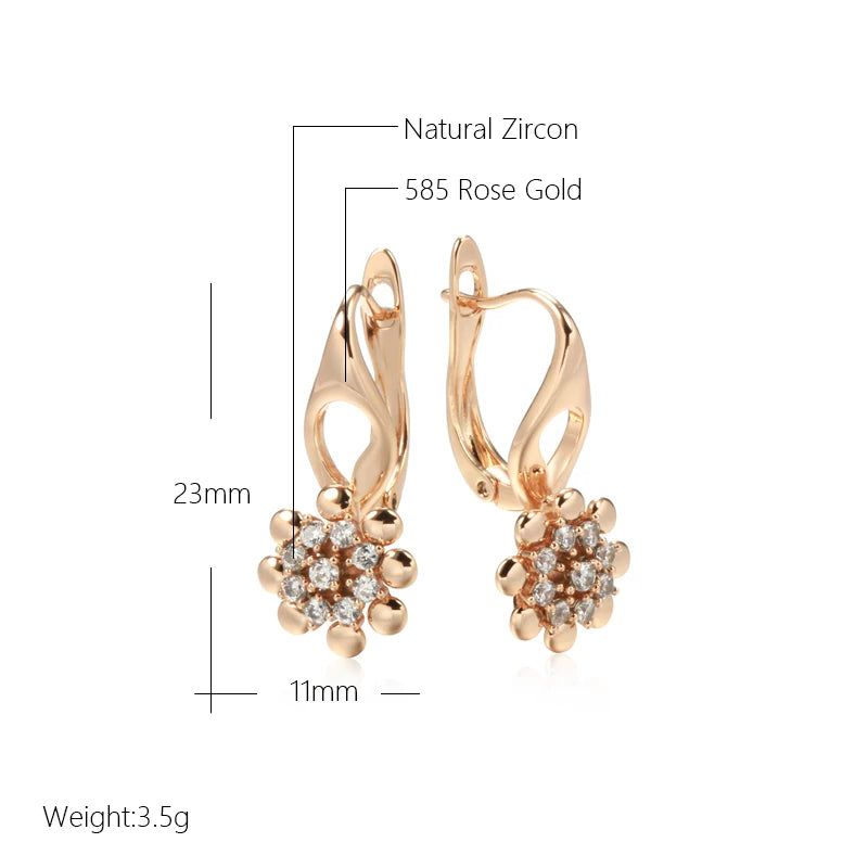 Chic Floral Natural Zircon Dangle Earrings in 585 Rose Gold - Trendy Fashion Jewelry