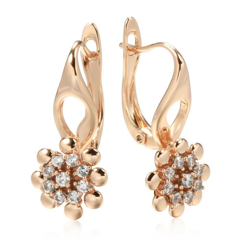 Chic Floral Natural Zircon Dangle Earrings in 585 Rose Gold - Trendy Fashion Jewelry