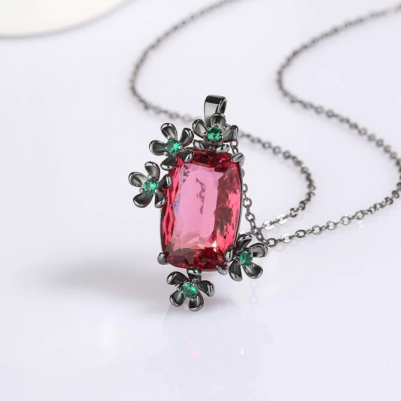 Chic Floral Zircon Pendant Necklace - Stunning Daily Accessory in Pink