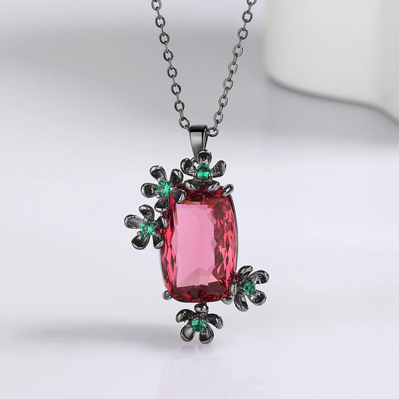 Chic Floral Zircon Pendant Necklace - Stunning Daily Accessory in Pink