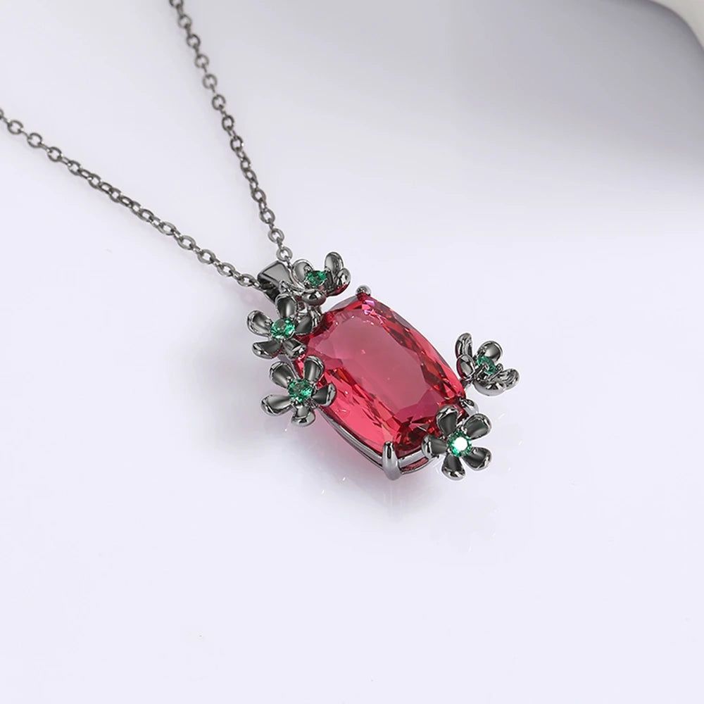 Chic Floral Zircon Pendant Necklace - Stunning Daily Accessory in Pink