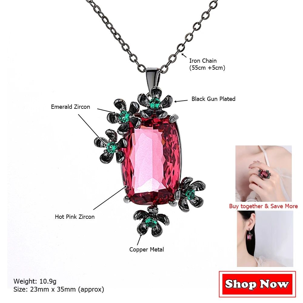 Chic Floral Zircon Pendant Necklace - Stunning Daily Accessory in Pink