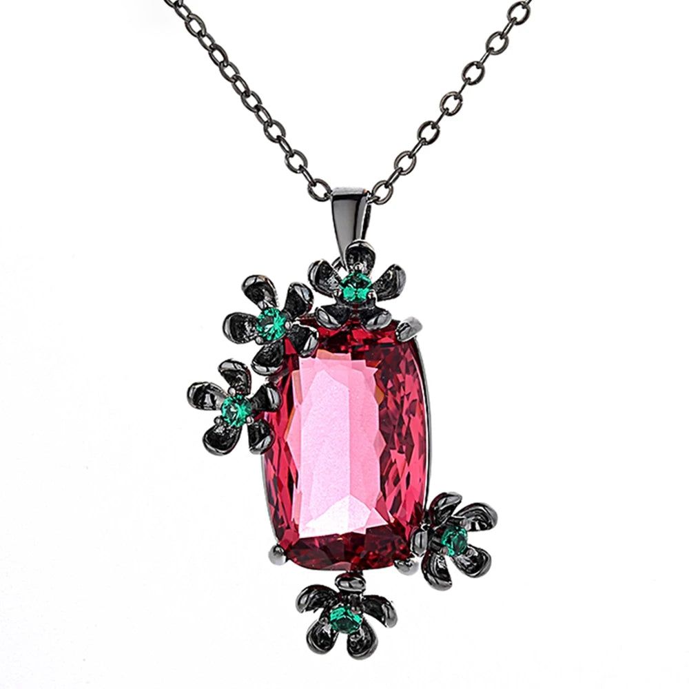 Chic Floral Zircon Pendant Necklace - Stunning Daily Accessory in Pink