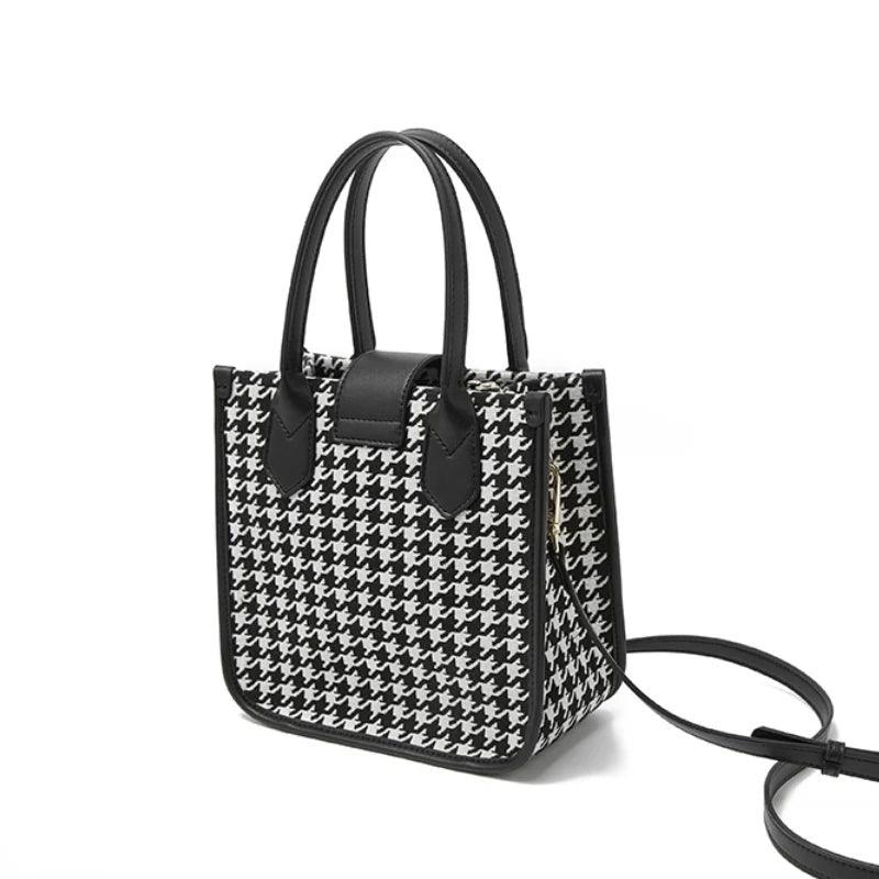 Chic Foxer Houndstooth Bucket Crossbody Bag for Women - Stylish PU Leather Messenger Handbag