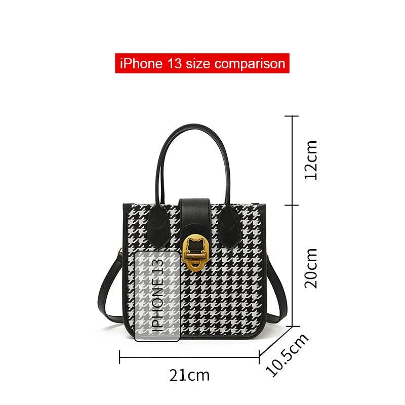 Chic Foxer Houndstooth Bucket Crossbody Bag for Women - Stylish PU Leather Messenger Handbag