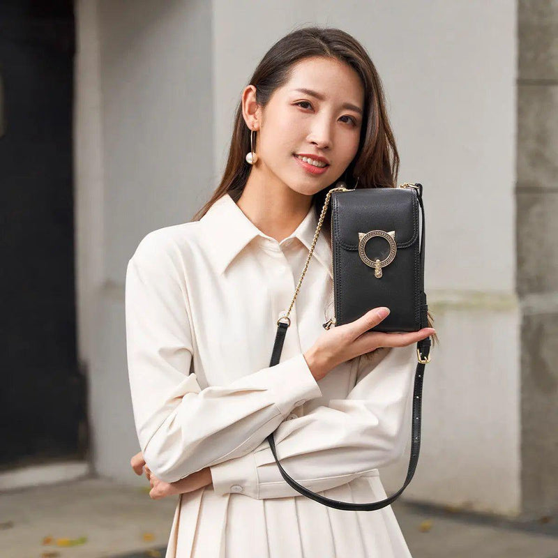 Chic Foxer Mini Crossbody Cellphone Bag for Women - High-Quality Flap Design in Split Leather