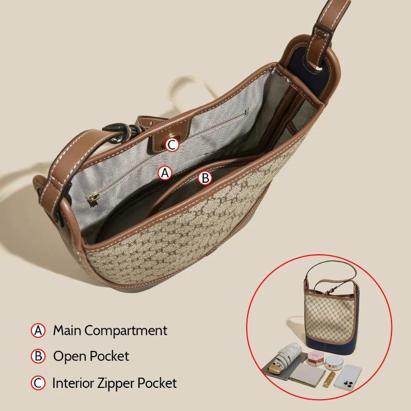 Chic Foxer Retro PU Leather Crossbody Bag for Women - Large Capacity Office Commuter Shoulder Bag with Adjustable Strap