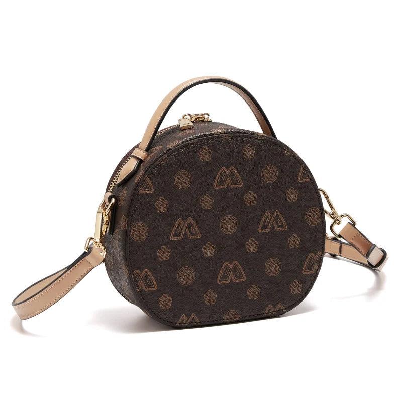 Chic Foxer Sign Circular PU Leather Women's Messenger Bag - Stylish Monogram Crossbody Handbag