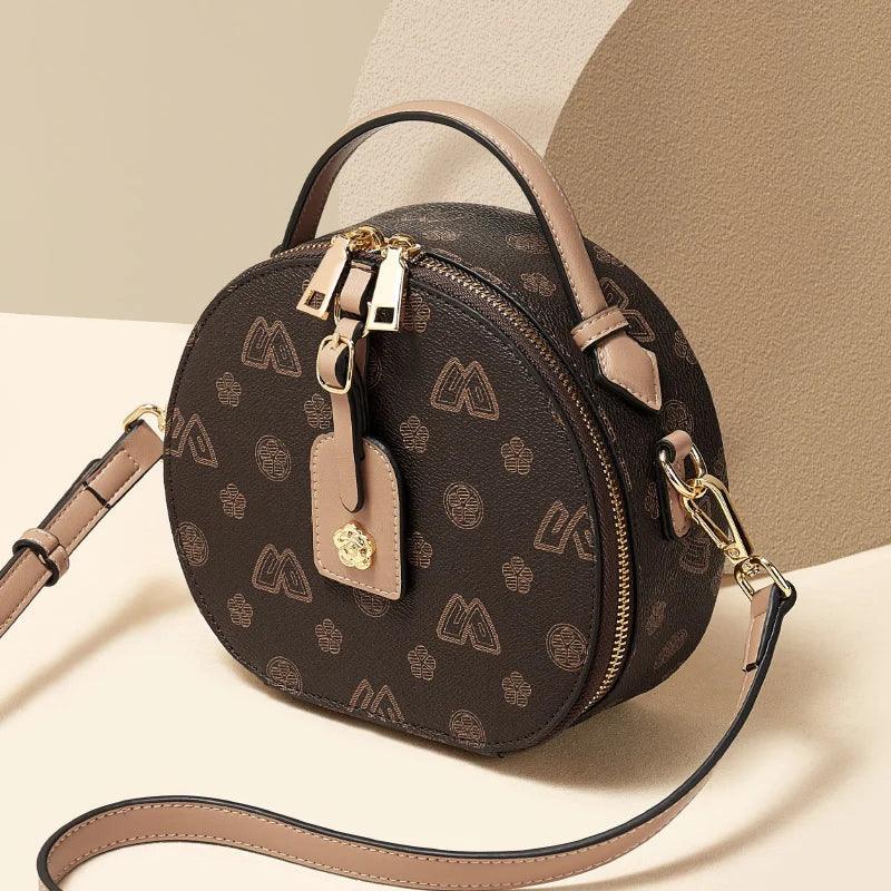 Chic Foxer Sign Circular PU Leather Women's Messenger Bag - Stylish Monogram Crossbody Handbag