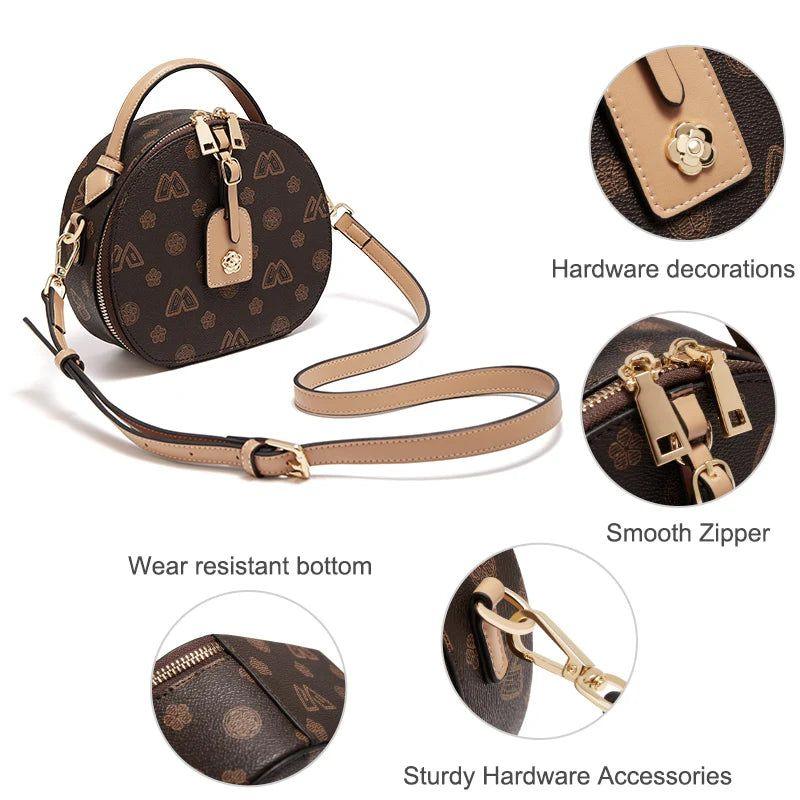 Chic Foxer Sign Circular PU Leather Women's Messenger Bag - Stylish Monogram Crossbody Handbag