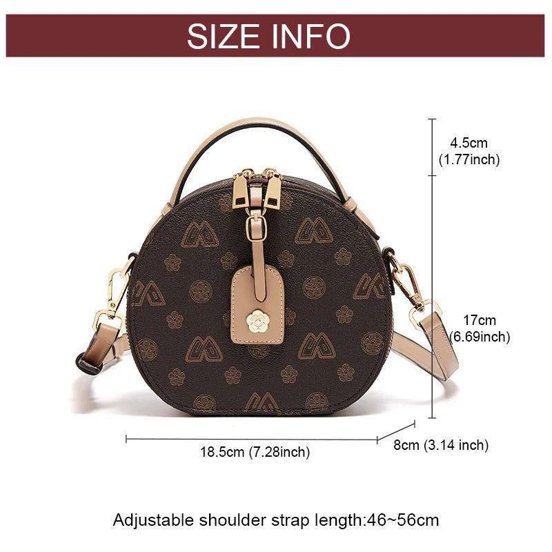 Chic Foxer Sign Circular PU Leather Women's Messenger Bag - Stylish Monogram Crossbody Handbag