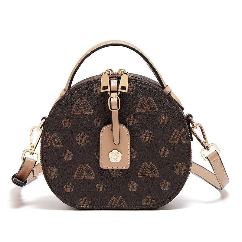 Chic Foxer Sign Circular PU Leather Women's Messenger Bag - Stylish Monogram Crossbody Handbag