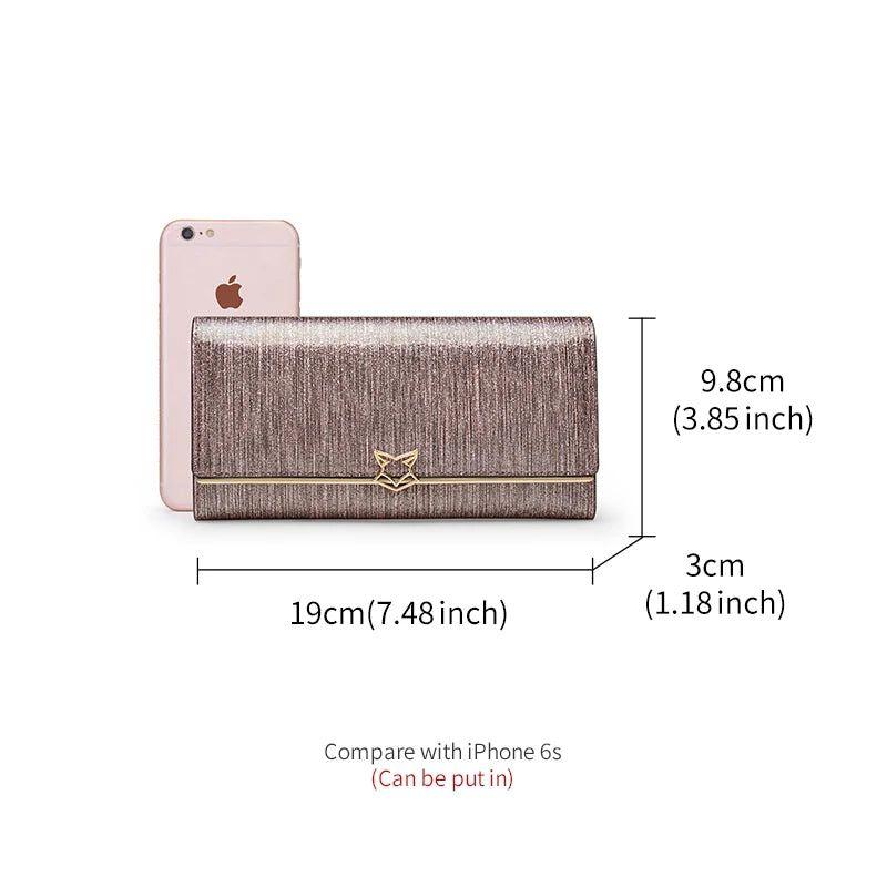 Chic Foxer Women's Long Leather Wallet - Stylish Clutch and Card Holder with Shiny Luxury Finish