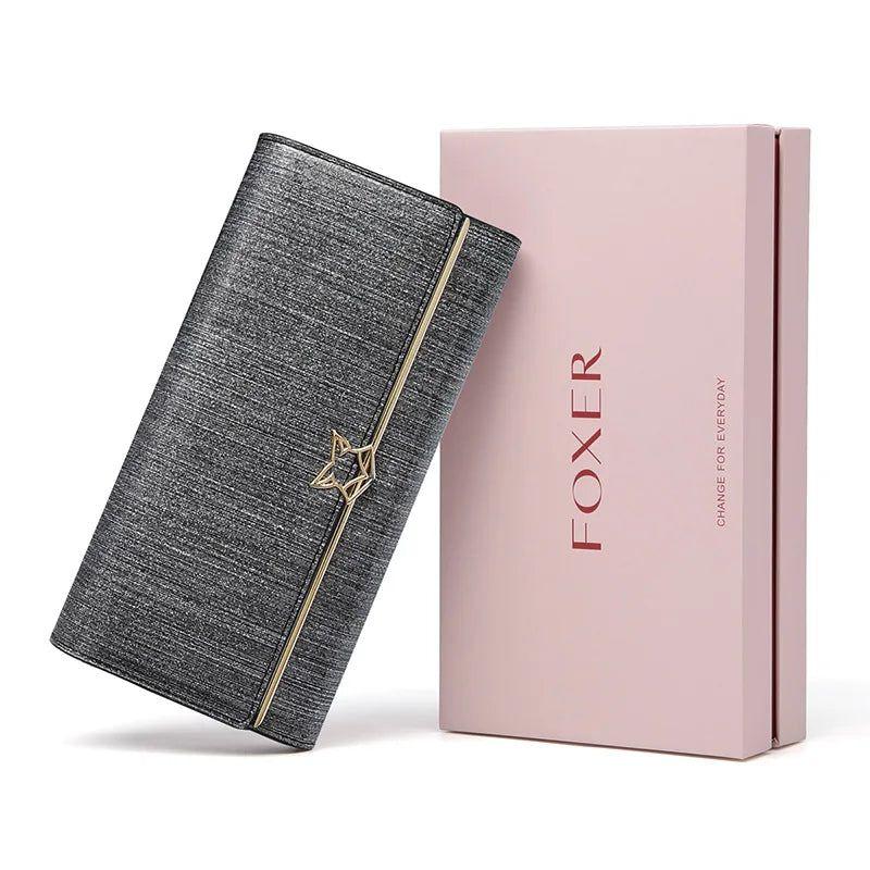 Chic Foxer Women's Long Leather Wallet - Stylish Clutch and Card Holder with Shiny Luxury Finish