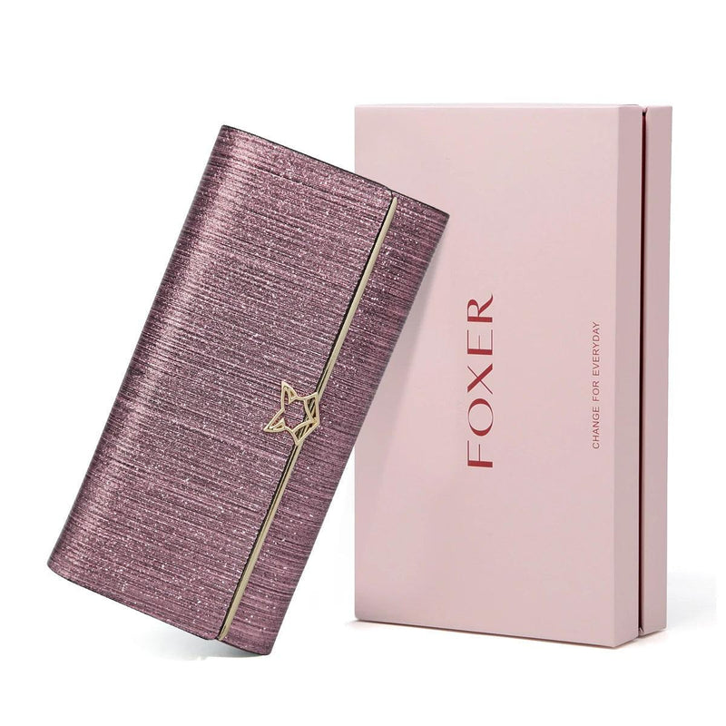 Chic Foxer Women's Long Leather Wallet - Stylish Clutch and Card Holder with Shiny Luxury Finish