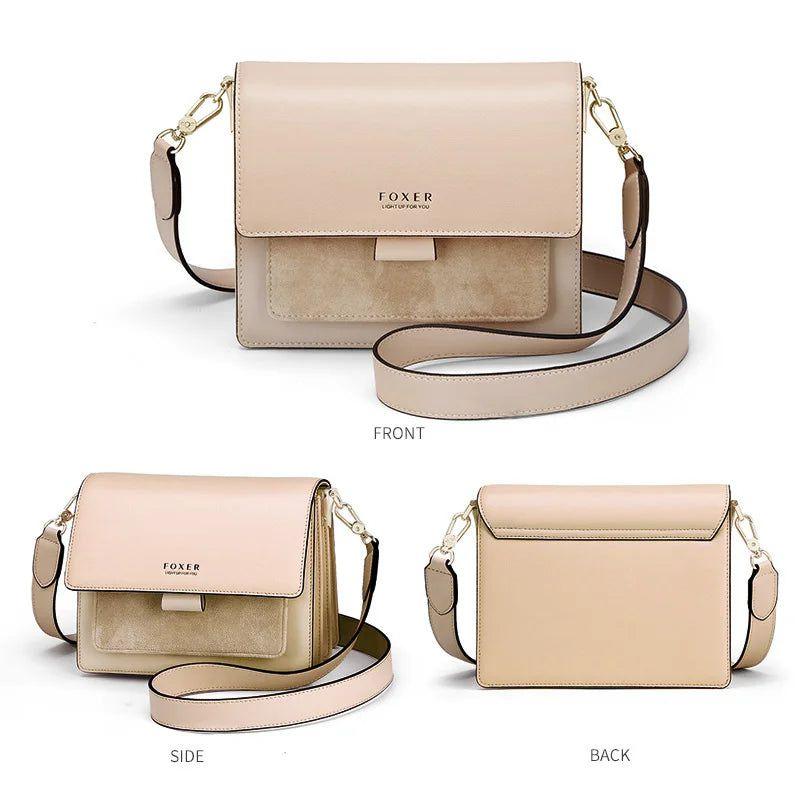 Chic Foxer Women's Mini Crossbody Messenger Bag in Split Leather - Stylish Flap Design for Everyday Elegance and Perfect Gift