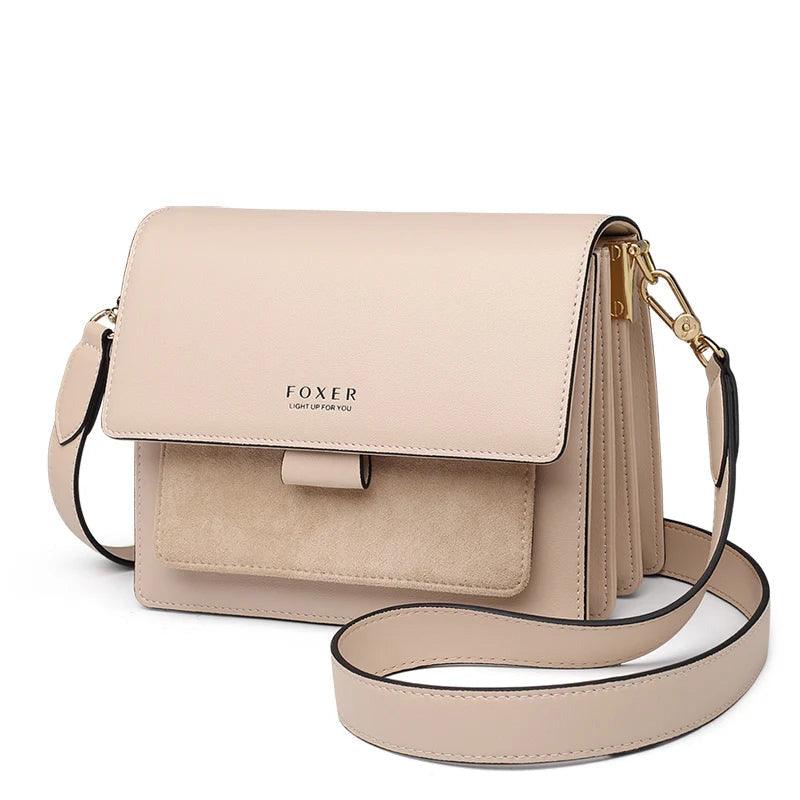 Chic Foxer Women's Mini Crossbody Messenger Bag in Split Leather - Stylish Flap Design for Everyday Elegance and Perfect Gift