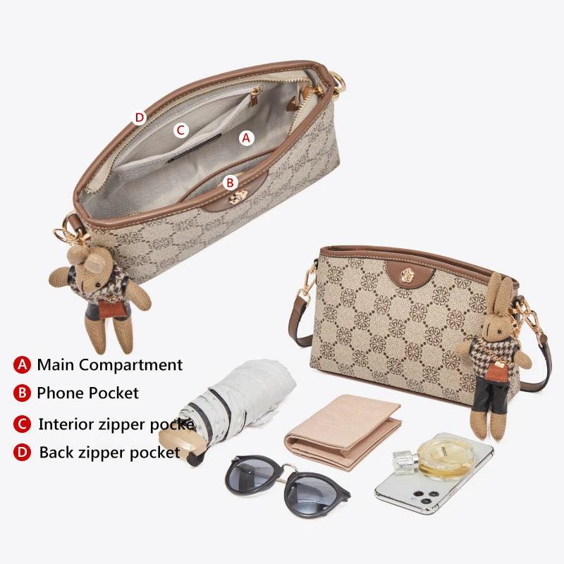 Chic Foxer Women's Monogram PVC Crossbody Messenger Bag - Stylish PU Leather Shoulder Bag for Girls