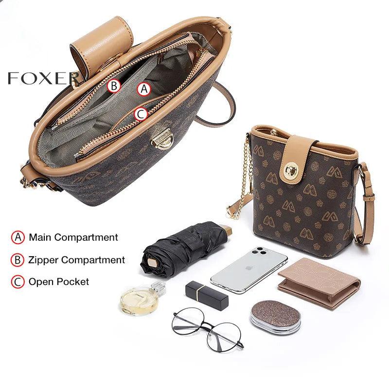 Chic Foxer Women's PVC Small Bucket Crossbody Bag with Pendant - Stylish Messenger for Every Occasion