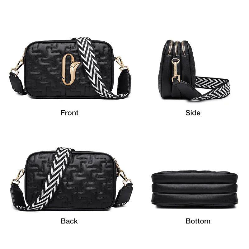 Chic Foxer Women's Square Crossbody Bag with Three-Tier Design and Knitted Strap