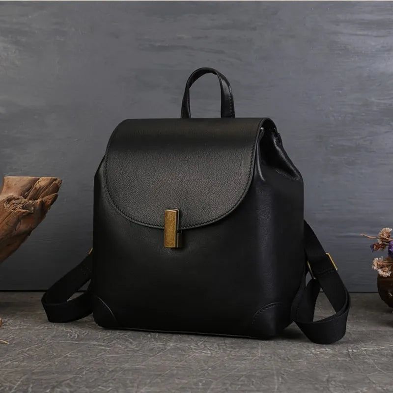 Chic Genuine Leather Women's Backpack - Spacious Travel and School Bag