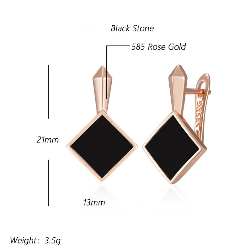 Chic Geometric Black Stone Drop Earrings in 585 Rose Gold Plating