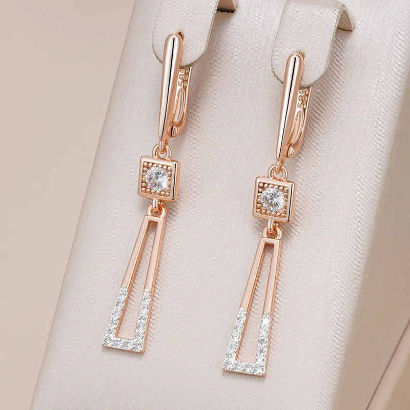 Chic Geometric Hollow Drop Earrings in 585 Rose Gold and Dichroic Silver Finish