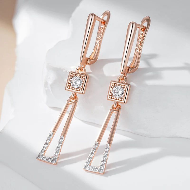 Chic Geometric Hollow Drop Earrings in 585 Rose Gold and Dichroic Silver Finish