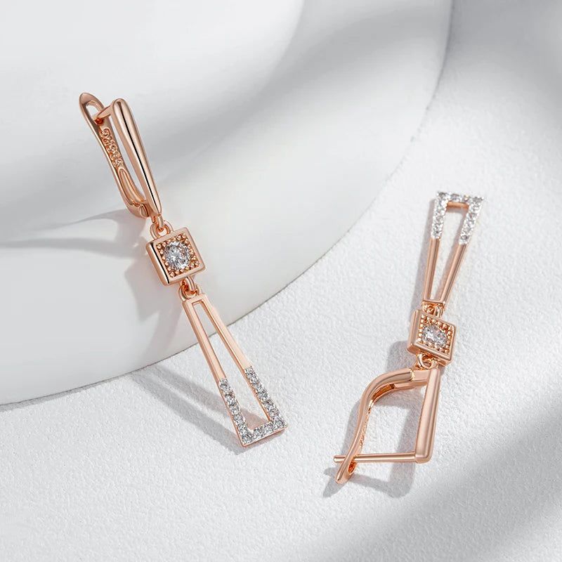 Chic Geometric Hollow Drop Earrings in 585 Rose Gold and Dichroic Silver Finish