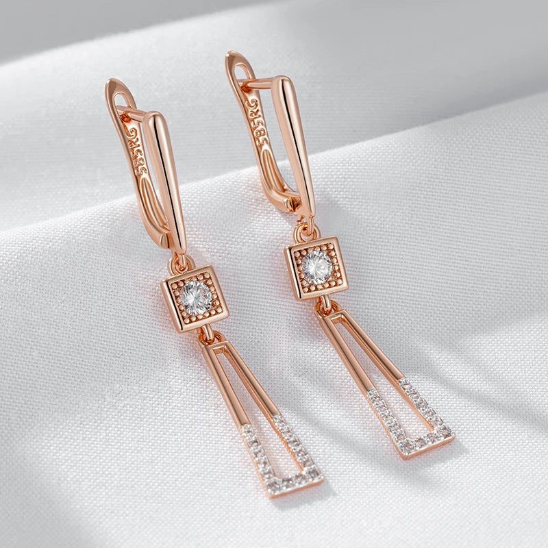 Chic Geometric Hollow Drop Earrings in 585 Rose Gold and Dichroic Silver Finish