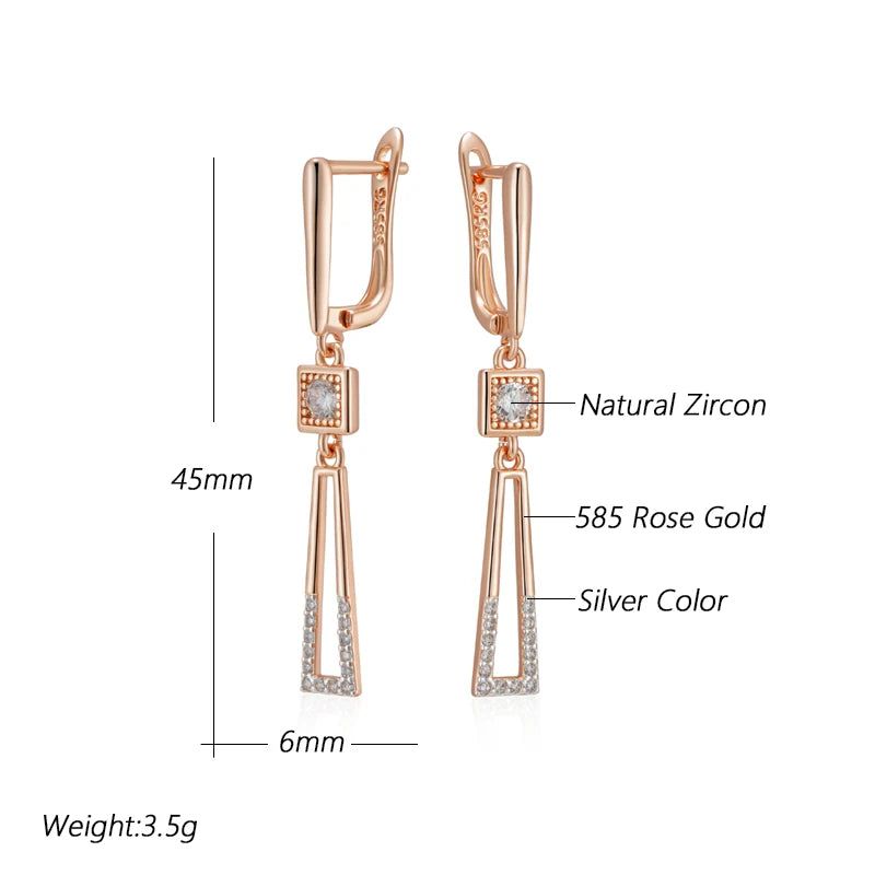 Chic Geometric Hollow Drop Earrings in 585 Rose Gold and Dichroic Silver Finish