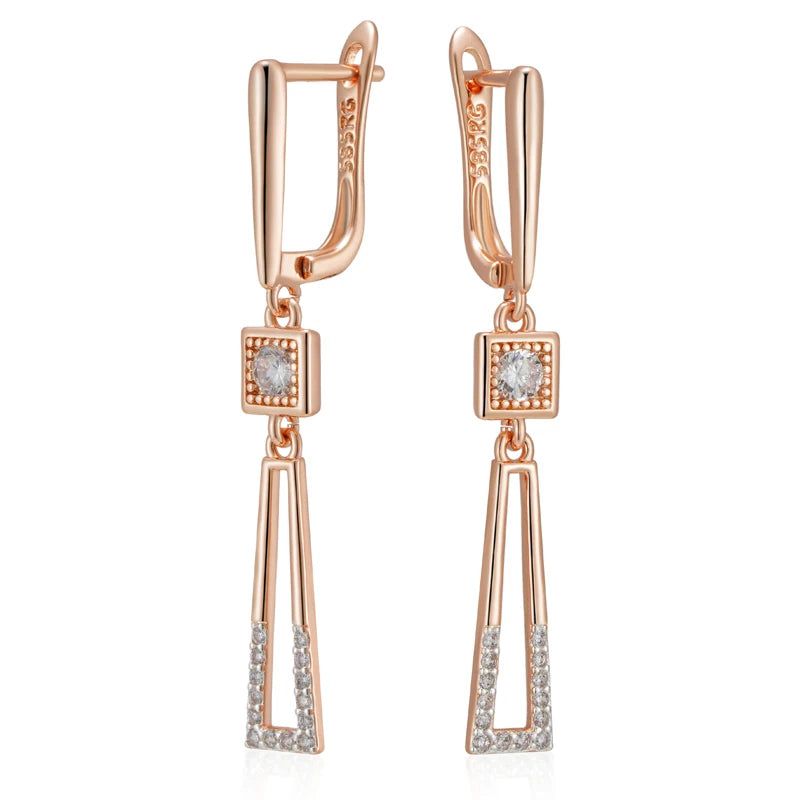 Chic Geometric Hollow Drop Earrings in 585 Rose Gold and Dichroic Silver Finish