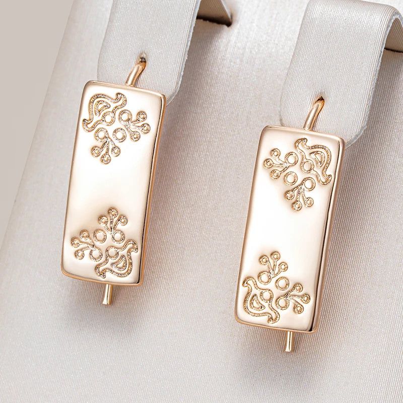 Chic Geometric Long Drop Earrings in Luxurious 585 Rose Gold Finish