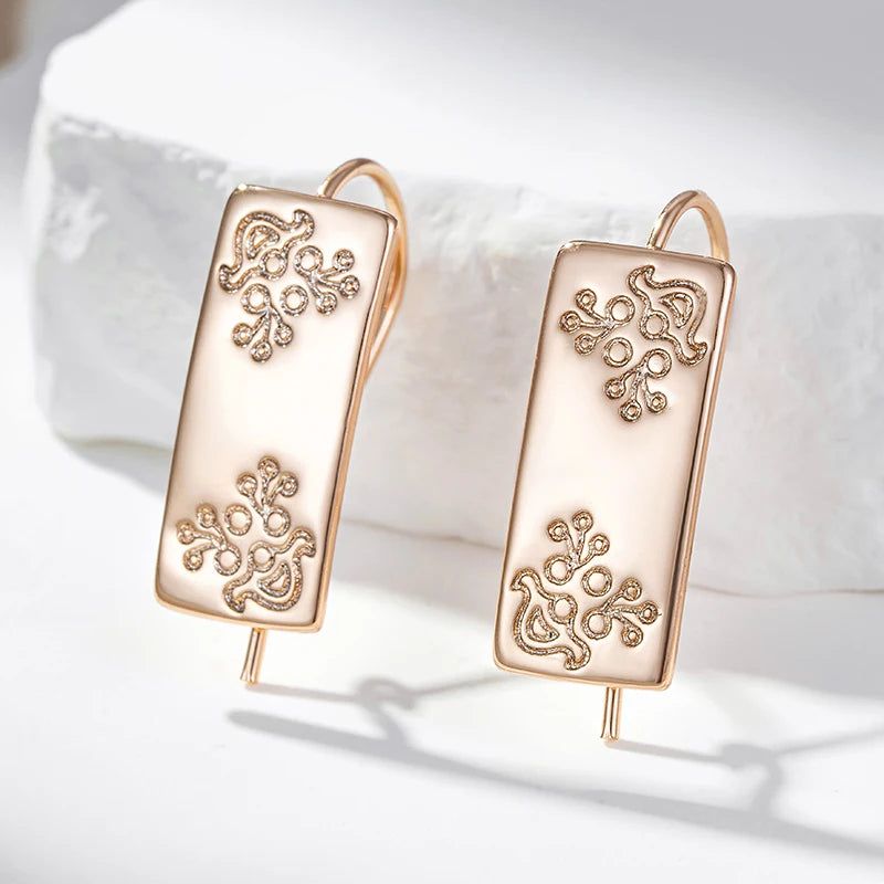 Chic Geometric Long Drop Earrings in Luxurious 585 Rose Gold Finish