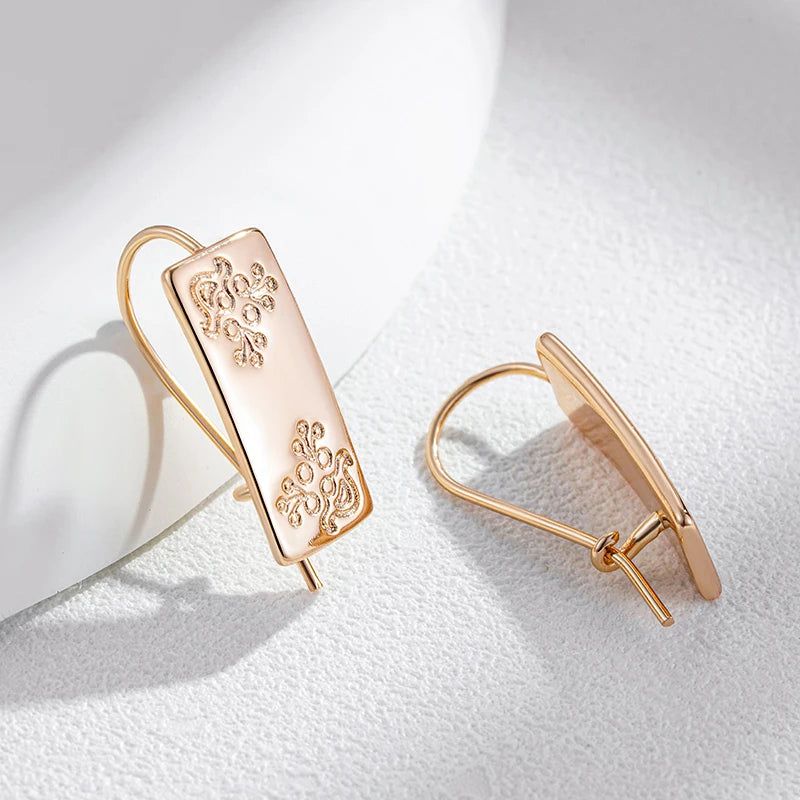 Chic Geometric Long Drop Earrings in Luxurious 585 Rose Gold Finish