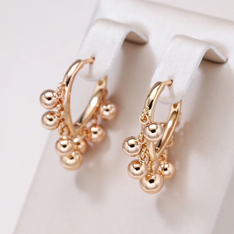 Chic Geometric Rose Gold Dangle Earrings with Glossy Ball Tassels