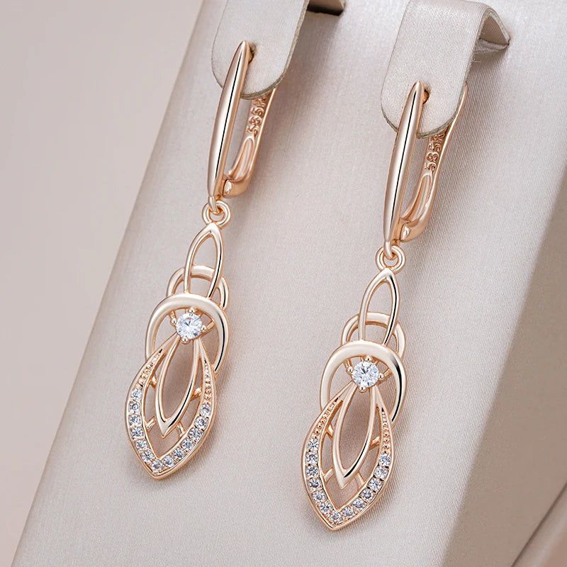 Chic Geometric Rose Gold Drop Earrings with Natural Zircon Accent