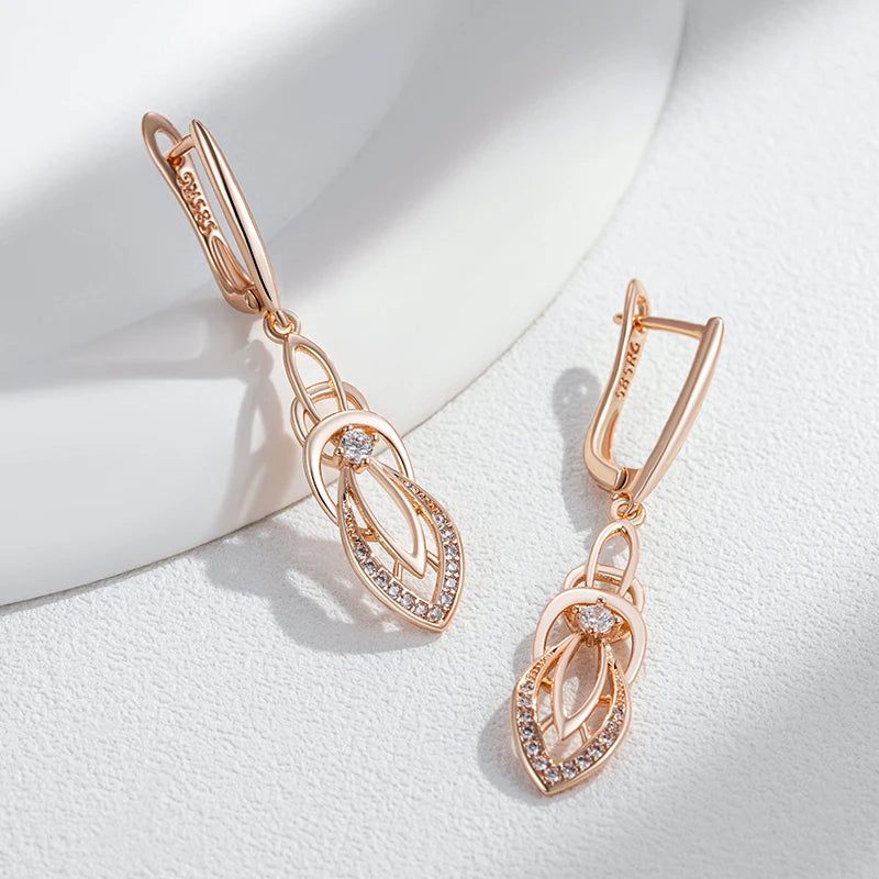 Chic Geometric Rose Gold Drop Earrings with Natural Zircon Accent