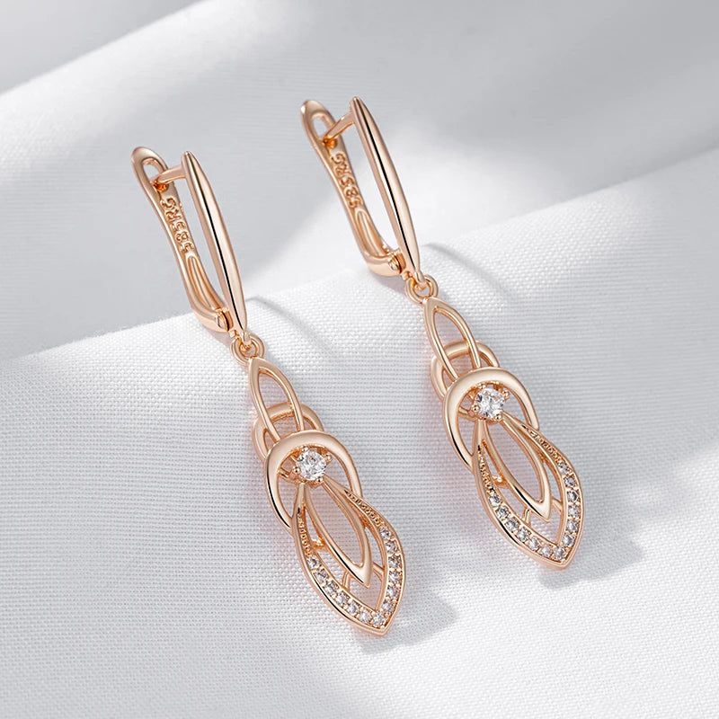 Chic Geometric Rose Gold Drop Earrings with Natural Zircon Accent