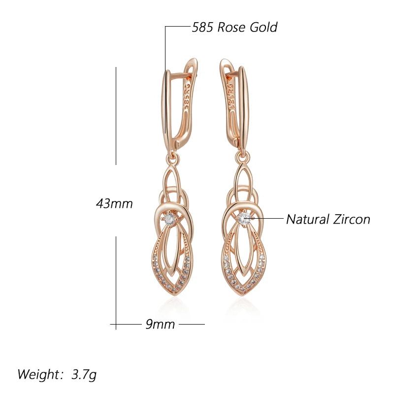 Chic Geometric Rose Gold Drop Earrings with Natural Zircon Accent