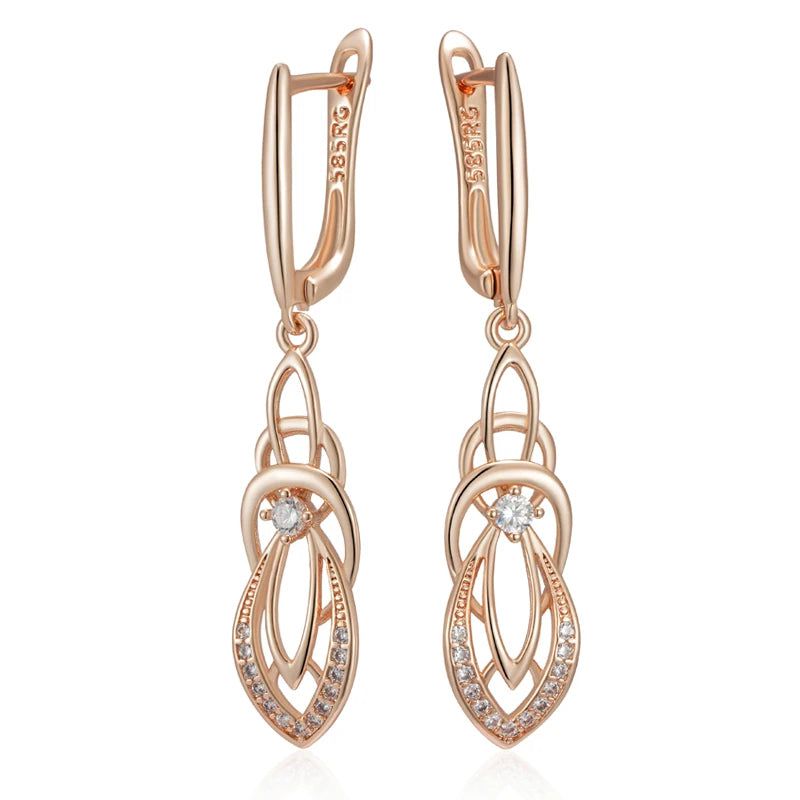 Chic Geometric Rose Gold Drop Earrings with Natural Zircon Accent