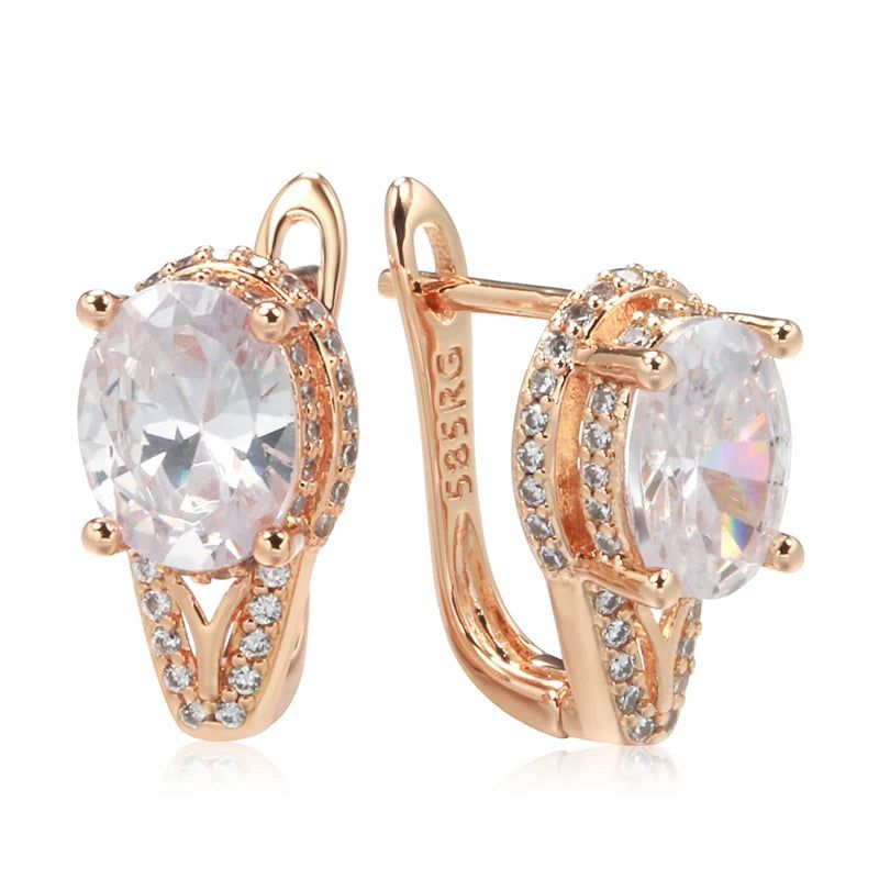 Chic Geometric Rose Gold Drop Earrings with Natural Zircon Accents